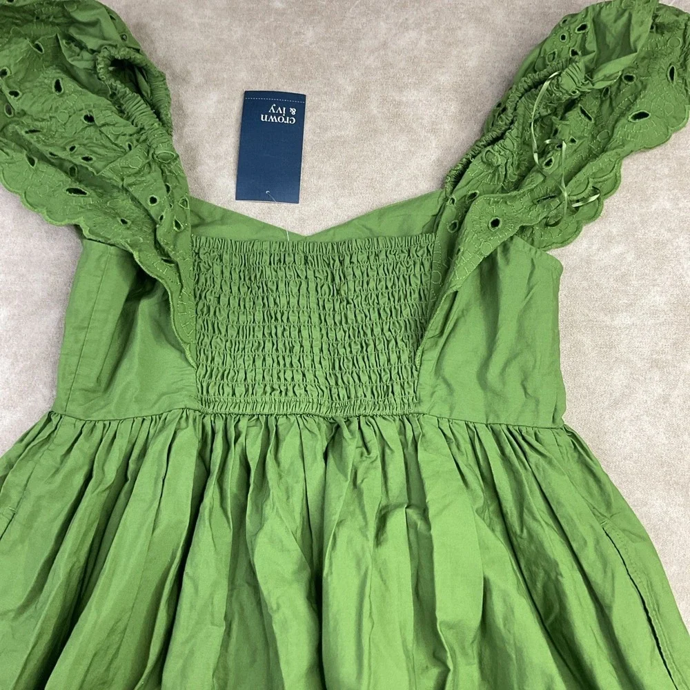 Crown And Ivy Dress Women Sz S Maxi Green Eyelet Details Smoked Cocktail Casual - Picture 6 of 8
